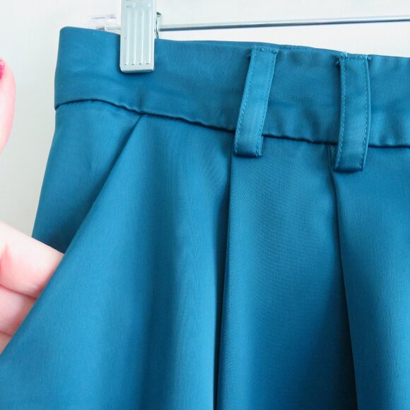 ZENA PRESLEY Teal Satin Palazzo Wide Leg Pants Drapey - Women's Size M - Picture 8 of 15